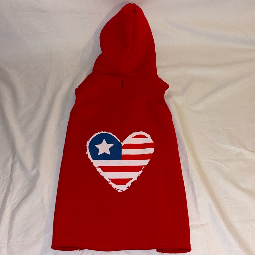 Red, White, & Blue Heart Hoodie Size Large for Small Breed Dog